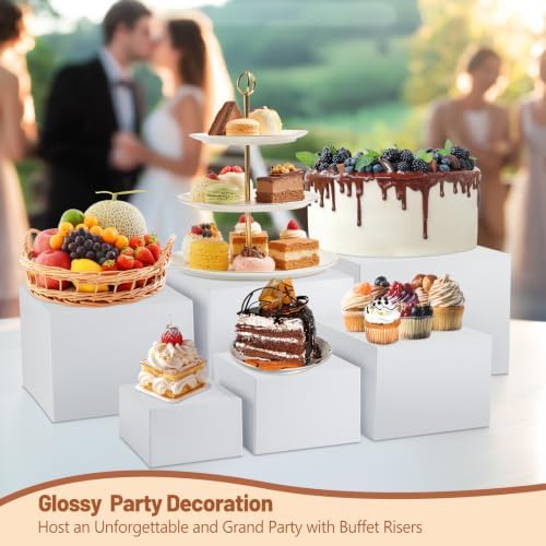 10PCS White Acrylic Buffet Risers with Small Signs and Marks, Food Display Risers for Buffet Table, Dessert, alternate view 4