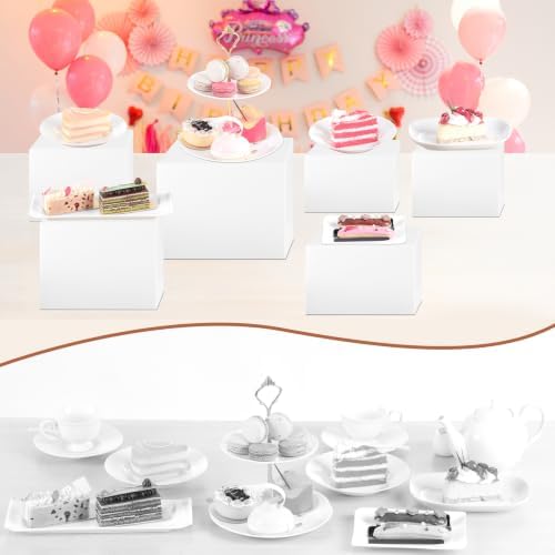 10PCS White Acrylic Buffet Risers with Small Signs and Marks, Food Display Risers for Buffet Table, Dessert, alternate view 5