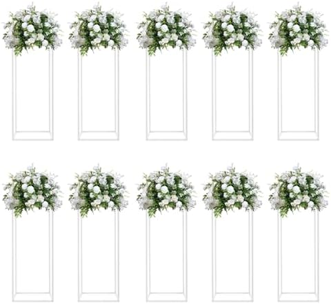 10pcs White Flower Stand, 23.6" Tall Metal Column Display Rack in White