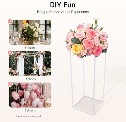 10pcs White Flower Stand, 23.6" Tall Metal Column Display Rack in White, alternate view 4