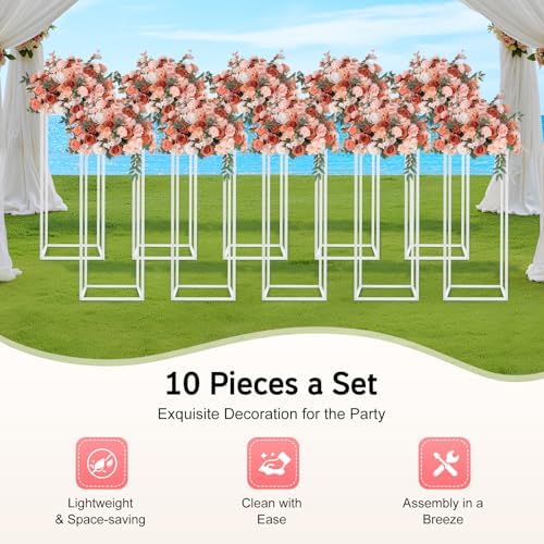 10pcs White Flower Stand, 23.6" Tall Metal Column Display Rack in White, alternate view 6