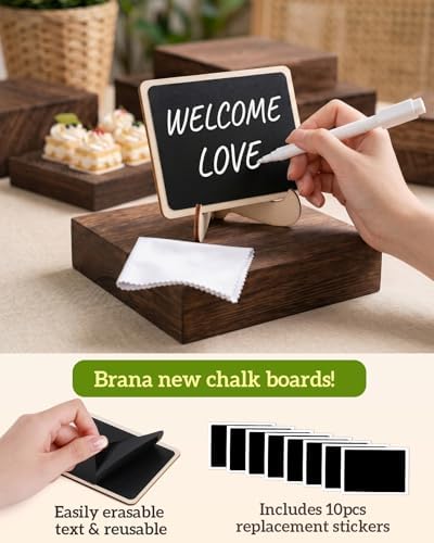 10Size Wooden Nested Buffet Risers with Mini Signs for Party Decor in wood color, alternate view 3