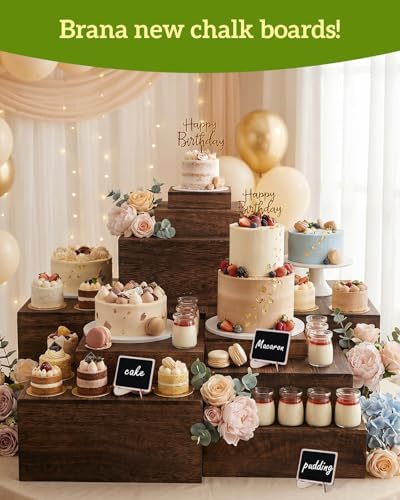 10Size Wooden Nested Buffet Risers with Mini Signs for Party Decor in wood color, alternate view 6