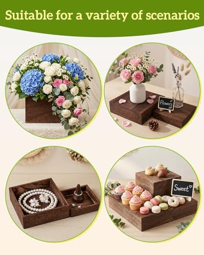 10Size Wooden Nested Buffet Risers with Mini Signs for Party Decor in wood color, alternate view 7