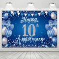 10th Anniversary Party Backdrop Banner, Blue and Silver Theme, Extra Large Photo Background Wall Decor