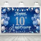 10th Anniversary Party Backdrop Banner, Blue and Silver Theme, Extra Large Photo Background Wall Decor