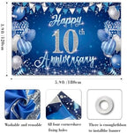 10th Anniversary Party Backdrop Banner, Blue and Silver Theme, Extra Large Photo Background Wall Decor, alternate view 2