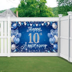10th Anniversary Party Backdrop Banner, Blue and Silver Theme, Extra Large Photo Background Wall Decor, alternate view 3