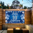 10th Anniversary Party Backdrop Banner, Blue and Silver Theme, Extra Large Photo Background Wall Decor, alternate view 5