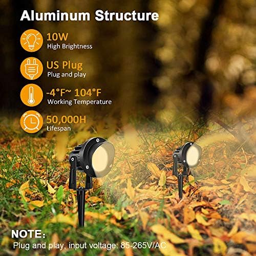 10W Landscape Lighting, 120V Plug-in Outdoor Spotlights, 2 Pack, alternate view 2