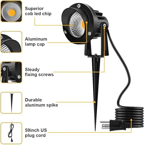 10W Landscape Lighting, 120V Plug-in Outdoor Spotlights, 4 Pack, alternate view 4