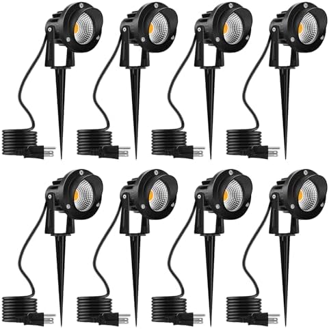 10W Landscape Lighting, 120V Plug-in Outdoor Spotlights, 8 Pack