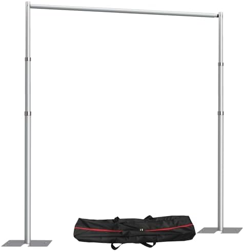 10x 8.6ft Pipe and Drap Backdrop Stand Kit, Heavy Duty Adjustable Frame Backdrop Stand With Flat Base, Carry Bag