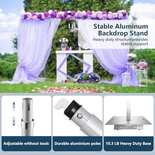 10x 8.6ft Pipe and Drap Backdrop Stand Kit, Heavy Duty Adjustable Frame Backdrop Stand With Flat Base, Carry Bag, alternate