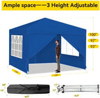 10x10 Blue Pop-Up Awning - Waterproof & UV-Resistant, Featuring 4 Side Walls, Fully Enclosed Shelter, Quick &, alternate view