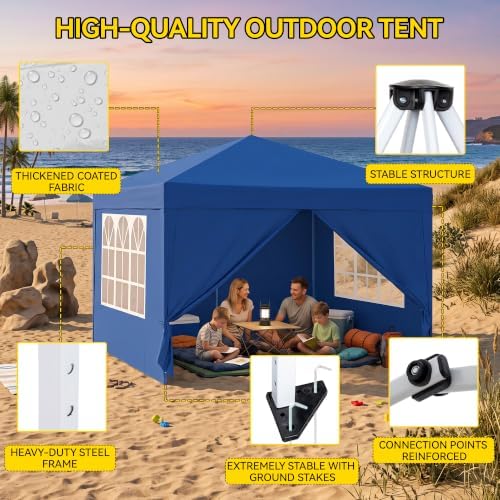10x10 Blue Pop-Up Awning - Waterproof & UV-Resistant, Featuring 4 Side Walls, Fully Enclosed Shelter, Quick &, alternate view