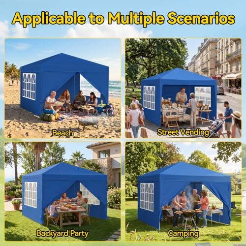 10x10 Blue Pop-Up Awning - Waterproof & UV-Resistant, Featuring 4 Side Walls, Fully Enclosed Shelter, Quick &, alternate view