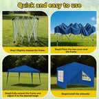 10x10 Blue Pop-Up Awning - Waterproof & UV-Resistant, Featuring 4 Side Walls, Fully Enclosed Shelter, Quick &, alternate view