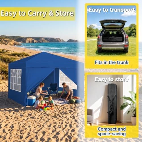 10x10 Blue Pop-Up Awning - Waterproof & UV-Resistant, Featuring 4 Side Walls, Fully Enclosed Shelter, Quick &, alternate view