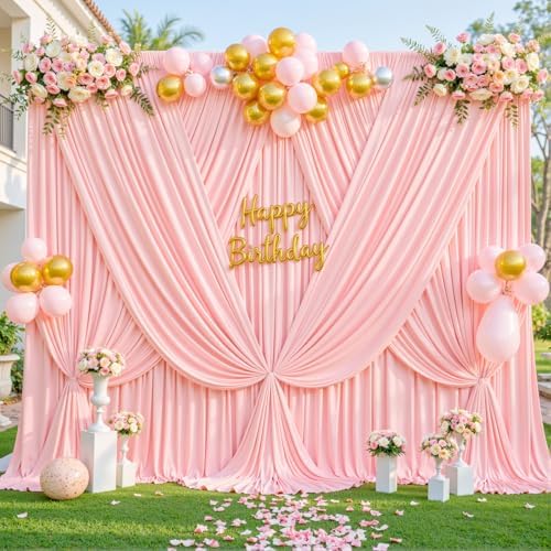 10x10 Blush Pink Backdrop Curtain for Parties Baby Shower Wrinkle Free Pink Photo Curtains Backdrop Drapes, alternate view 4