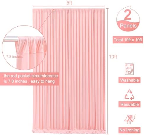 10x10 Blush Pink Backdrop Curtain for Parties Baby Shower Wrinkle Free Pink Photo Curtains Backdrop Drapes, alternate view 5