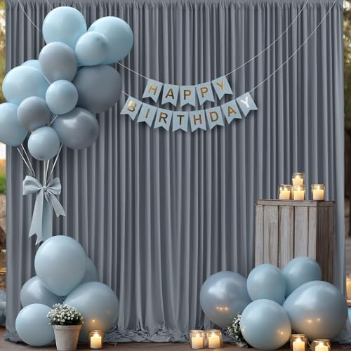 10x10 Charcoal Backdrop Curtain for Parties Wedding Wrinkle Free Silver Grey Photo Curtains Backdrop Drapes, alternate view 5