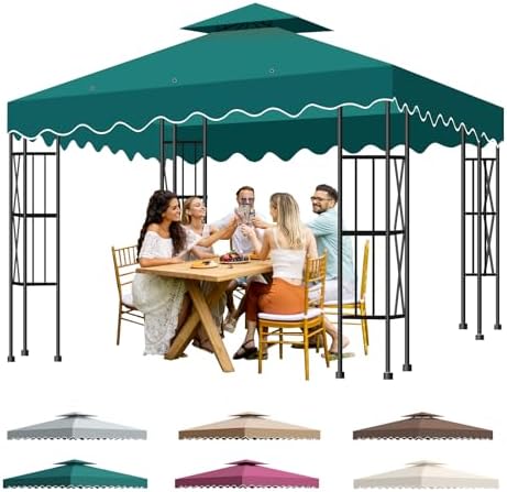 10x10 Double Tiered Gazebo Replacement Canopy, Upgraded 300D Polyester Heavy Duty Canopy Cover Top with Air