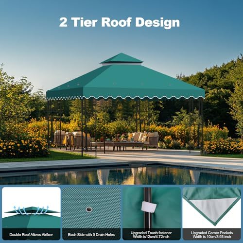 10x10 Double Tiered Gazebo Replacement Canopy, Upgraded 300D Polyester Heavy Duty Canopy Cover Top with Air, alternate view 4