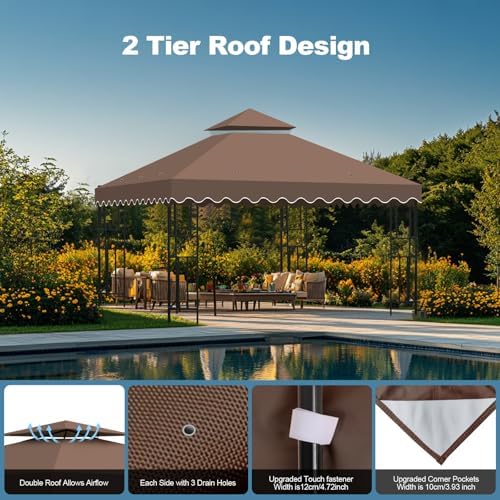 10x10 Double Tiered Gazebo Replacement Canopy, Upgraded 300D Polyester Heavy Duty Canopy Cover Top with Air, alternate view 4