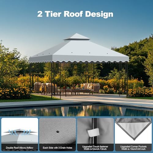 10x10 Double Tiered Gazebo Replacement Canopy, Upgraded 300D Polyester Heavy Duty Canopy Cover Top with Air, alternate view 4