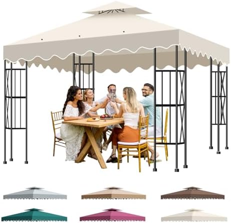 10x10 Double Tiered Gazebo Replacement Canopy, Upgraded 300D Polyester Heavy Duty Canopy Cover Top with Air