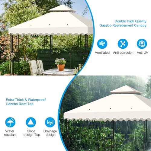 10x10 Double Tiered Gazebo Replacement Canopy, Upgraded 300D Polyester Heavy Duty Canopy Cover Top with Air, alternate view 3