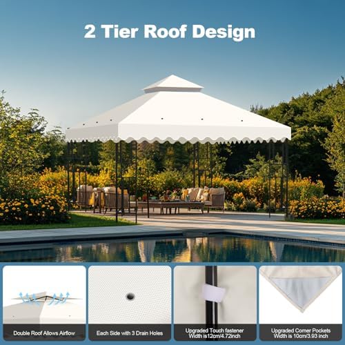 10x10 Double Tiered Gazebo Replacement Canopy, Upgraded 300D Polyester Heavy Duty Canopy Cover Top with Air, alternate view 4
