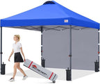 10x10 Durable Pop Up Canopy Tent with 1 Sidewall, Blue in Blue