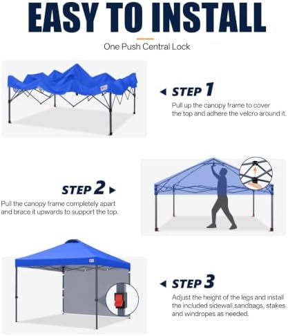 10x10 Durable Pop Up Canopy Tent with 1 Sidewall, Blue in Blue, alternate view 2