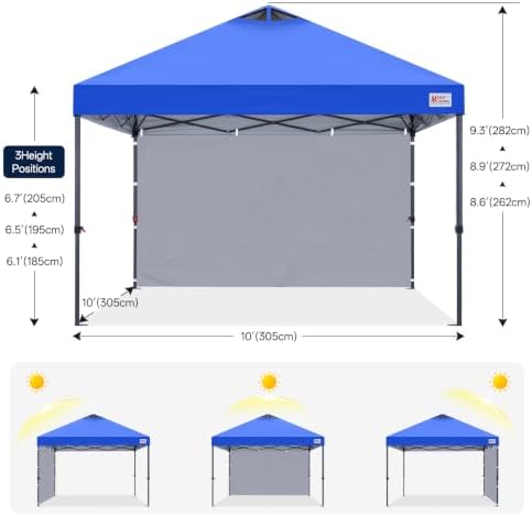 10x10 Durable Pop Up Canopy Tent with 1 Sidewall, Blue in Blue, alternate view 3