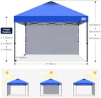 10x10 Durable Pop Up Canopy Tent with 1 Sidewall, Blue in Blue, alternate view 3