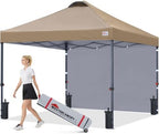 10x10 Durable Pop Up Canopy Tent with 1 Sidewall, Khaki in Khaki