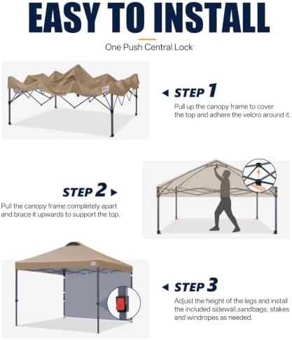 10x10 Durable Pop Up Canopy Tent with 1 Sidewall, Khaki in Khaki, alternate view 2