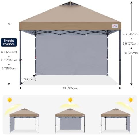 10x10 Durable Pop Up Canopy Tent with 1 Sidewall, Khaki in Khaki, alternate view 3