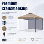 10x10 Durable Pop Up Canopy Tent with 1 Sidewall, Khaki in Khaki, alternate view 6