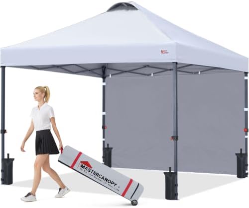 10x10 Durable Pop Up Canopy Tent with 1 Sidewall, White in White