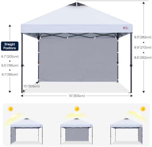 10x10 Durable Pop Up Canopy Tent with 1 Sidewall, White in White, alternate view 3