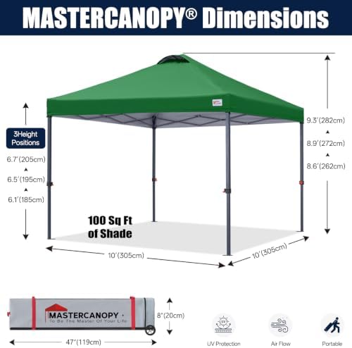 10x10 Durable Pop Up Canopy Tent with Roller Bag, Forest Green, alternate view 3