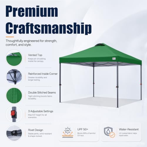 10x10 Durable Pop Up Canopy Tent with Roller Bag, Forest Green, alternate view 4