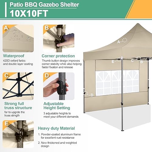 10x10 Ez Pop Up Canopy Tent with 4 sidewalls Heavy Duty Canopy UPF 50+, 100% Waterproof Outdoor Canopy Wedding, alternate