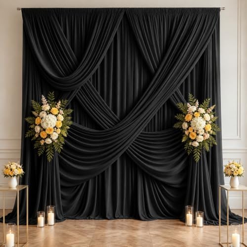 10x10 FT Black Backdrop Curtains for Weddings, Parties and Photo Booths in 10FT(W) x 10FT(H) in Black