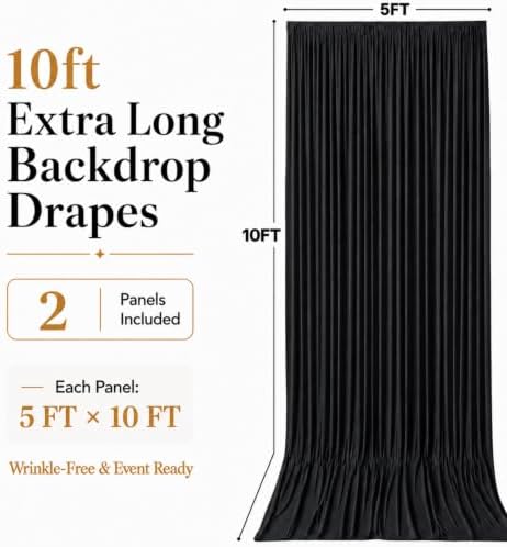 10x10 FT Black Backdrop Curtains for Weddings, Parties and Photo Booths in 10FT(W) x 10FT(H) in Black, alternate view 5