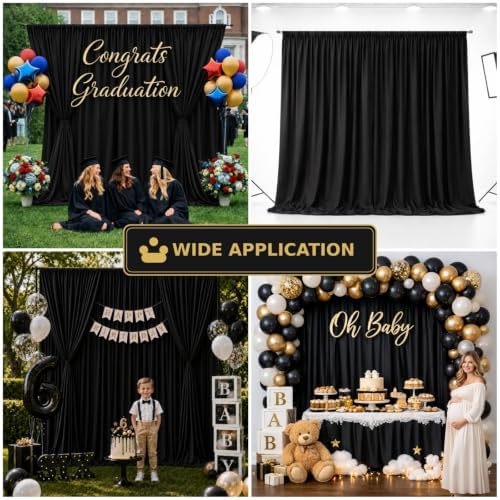 10x10 FT Black Backdrop Curtains for Weddings, Parties and Photo Booths in 10FT(W) x 10FT(H) in Black, alternate view 6