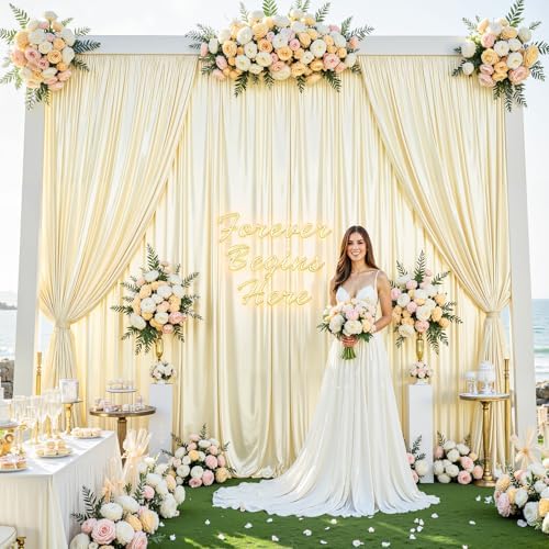 10x10 ft Champagne Glitter Backdrop Curtain for Parties, Wrinkle Free Satin Photo Backdrop Drapes 2 Panels, alternate view 5